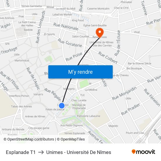 Esplanade T1 to Unimes - Université De Nîmes map