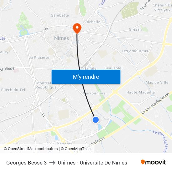 Georges Besse 3 to Unimes - Université De Nîmes map