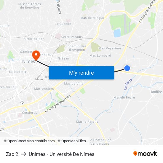 Zac 2 to Unimes - Université De Nîmes map