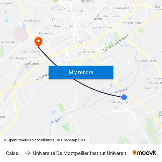 Caissargues to Université De Montpellier Institut Universitaire De Technologie De Nîmes map