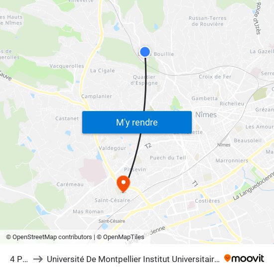 4 Pilons to Université De Montpellier Institut Universitaire De Technologie De Nîmes map