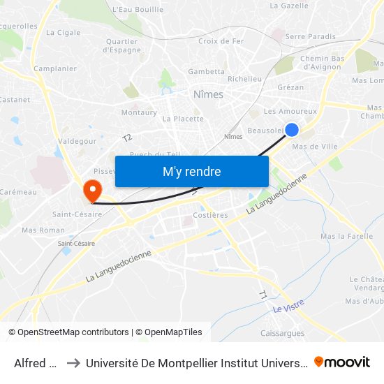 Alfred De Vigny to Université De Montpellier Institut Universitaire De Technologie De Nîmes map