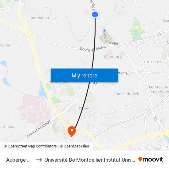 Auberge De Jeunesse to Université De Montpellier Institut Universitaire De Technologie De Nîmes map