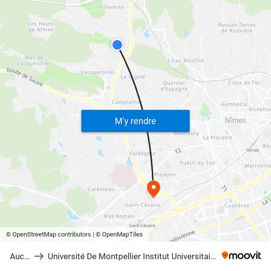 Aucubas to Université De Montpellier Institut Universitaire De Technologie De Nîmes map