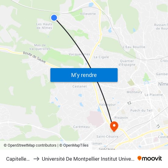 Capitelles Pointues to Université De Montpellier Institut Universitaire De Technologie De Nîmes map