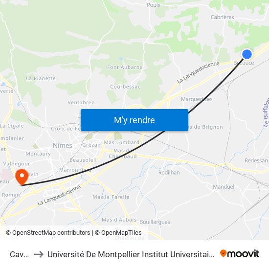 Cavadou to Université De Montpellier Institut Universitaire De Technologie De Nîmes map