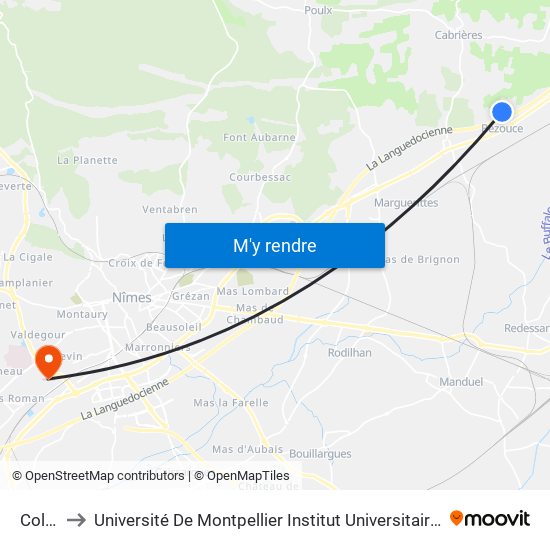 Collines to Université De Montpellier Institut Universitaire De Technologie De Nîmes map