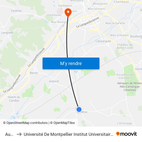 Aurillon to Université De Montpellier Institut Universitaire De Technologie De Nîmes map