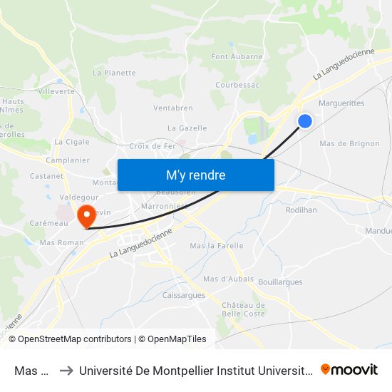 Mas Praden to Université De Montpellier Institut Universitaire De Technologie De Nîmes map