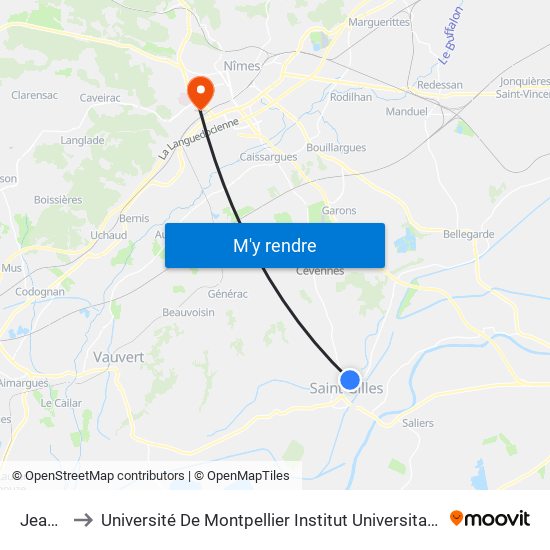 Jean Vilar to Université De Montpellier Institut Universitaire De Technologie De Nîmes map