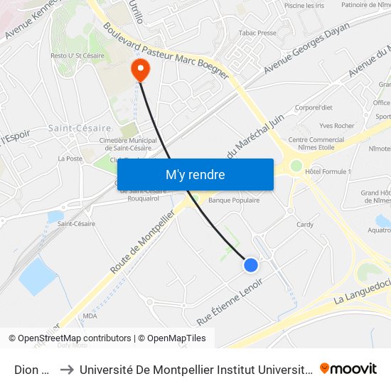 Dion Bouton to Université De Montpellier Institut Universitaire De Technologie De Nîmes map