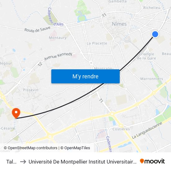 Talabot to Université De Montpellier Institut Universitaire De Technologie De Nîmes map