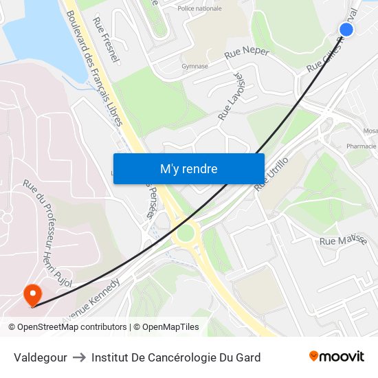 Valdegour to Institut De Cancérologie Du Gard map