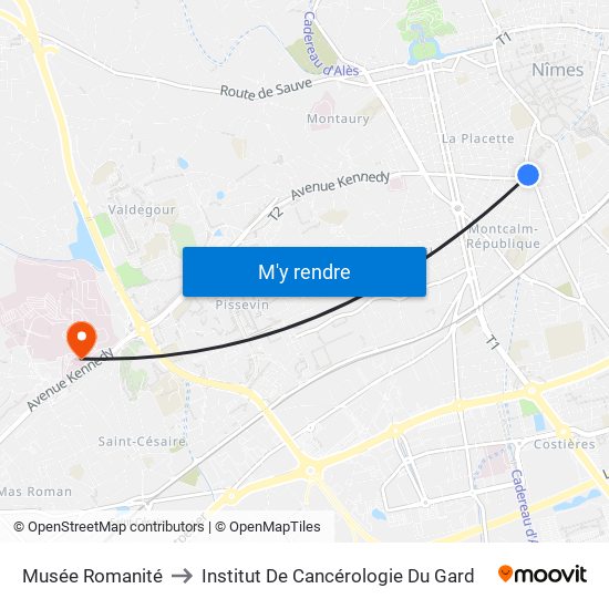 Musée Romanité to Institut De Cancérologie Du Gard map