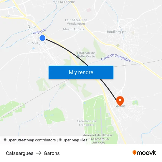 Caissargues to Garons map