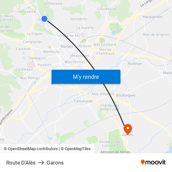 Route D'Alès to Garons map