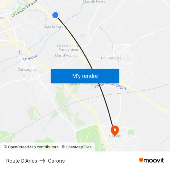 Route D'Arlès to Garons map