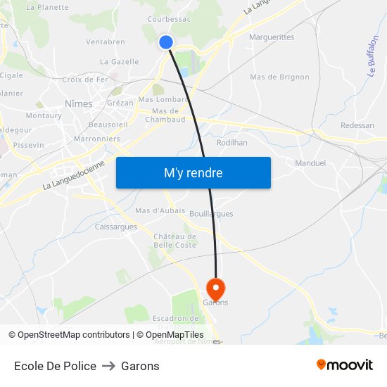 Ecole De Police to Garons map