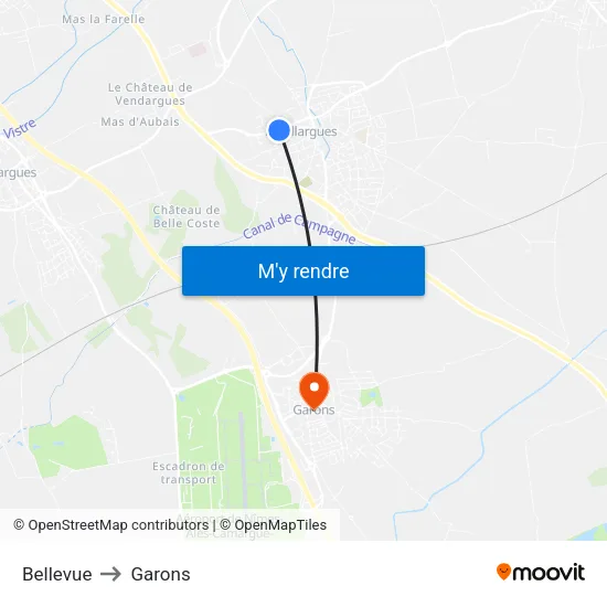 Bellevue to Garons map