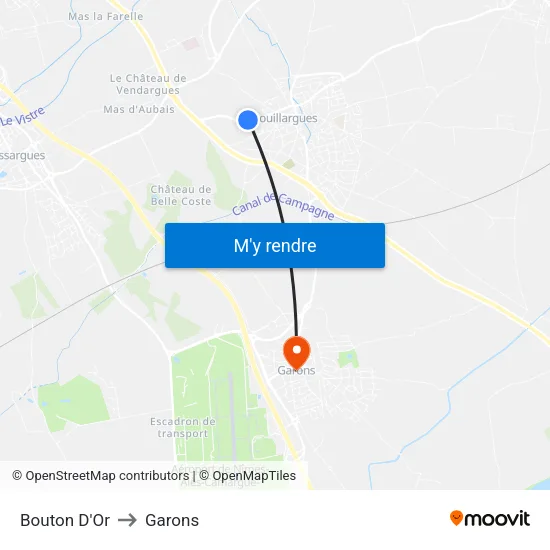 Bouton D'Or to Garons map