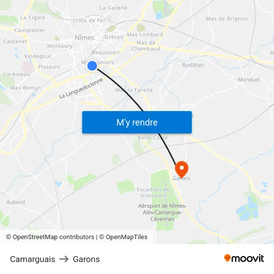 Camarguais to Garons map