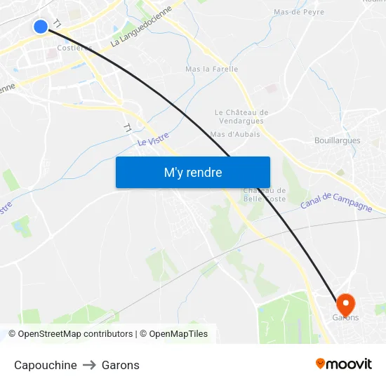 Capouchine to Garons map