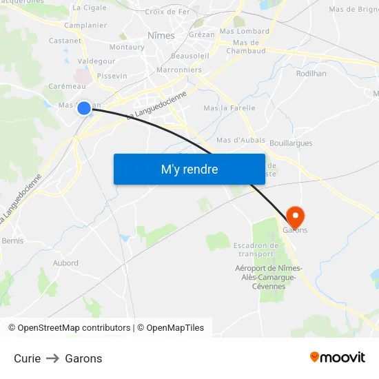Curie to Garons map