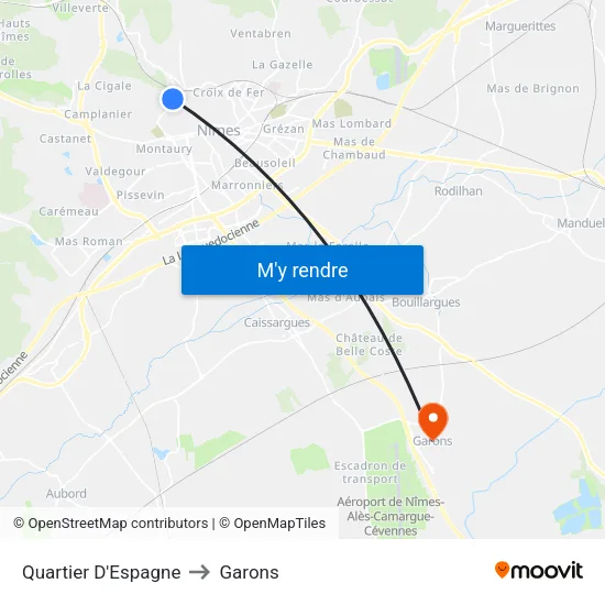 Quartier D'Espagne to Garons map