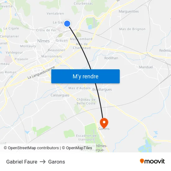 Gabriel Faure to Garons map