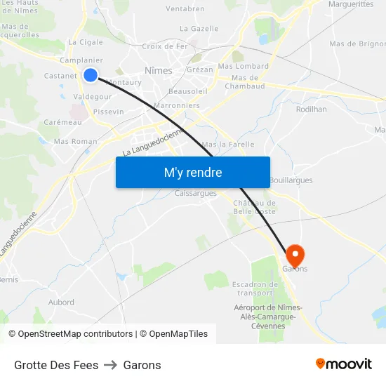 Grotte Des Fees to Garons map
