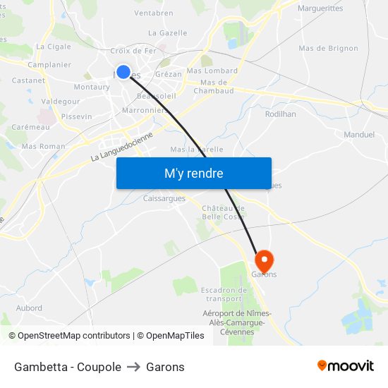 Gambetta - Coupole to Garons map