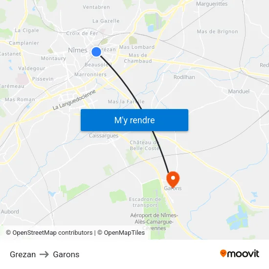 Grezan to Garons map