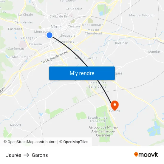 Jaurès to Garons map