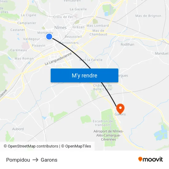 Pompidou to Garons map