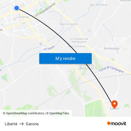 Liberté to Garons map