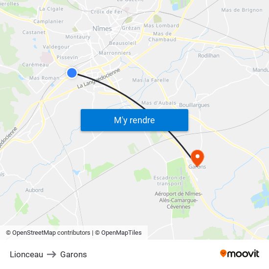 Lionceau to Garons map