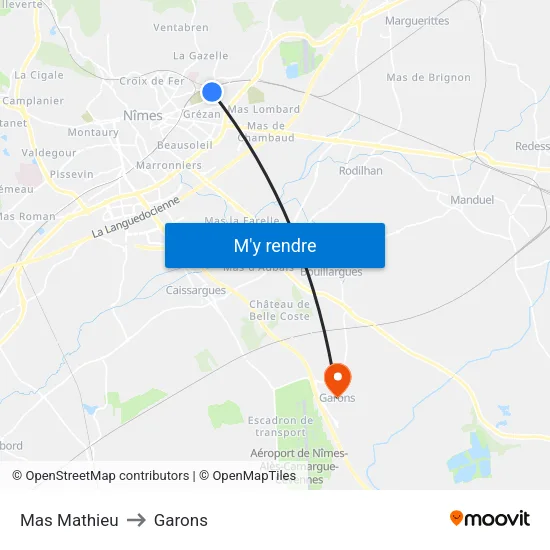 Mas Mathieu to Garons map