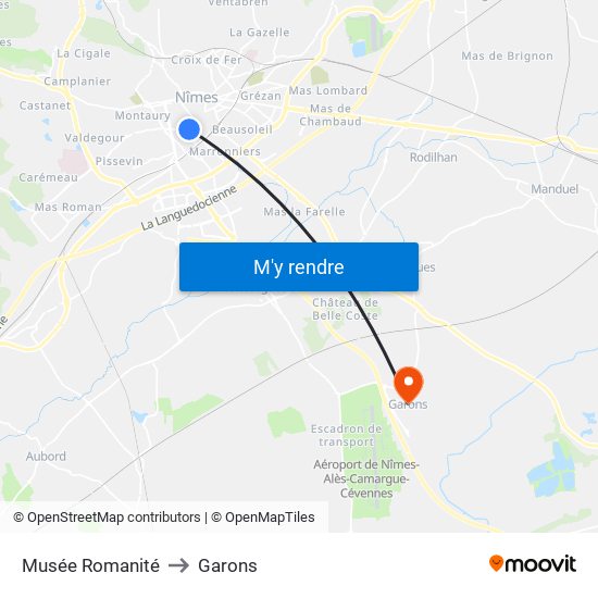 Musée Romanité to Garons map