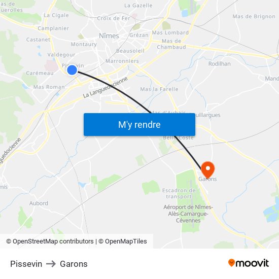 Pissevin to Garons map