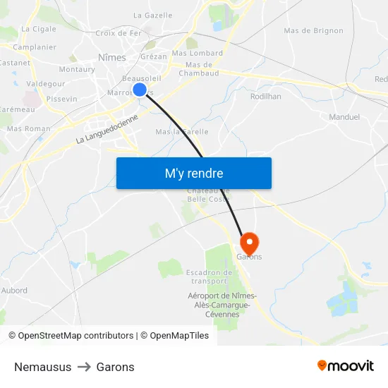 Nemausus to Garons map