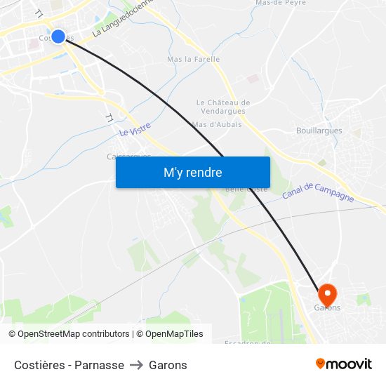 Costières - Parnasse to Garons map