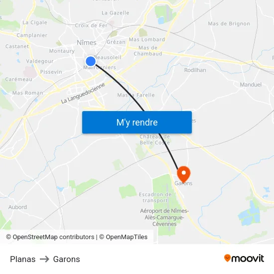 Planas to Garons map