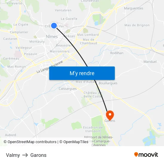 Valmy to Garons map