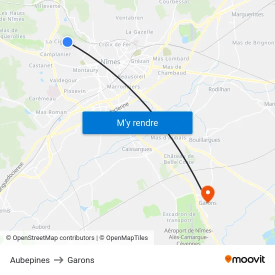 Aubepines to Garons map