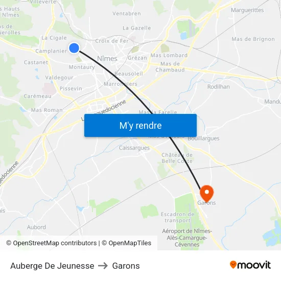 Auberge De Jeunesse to Garons map