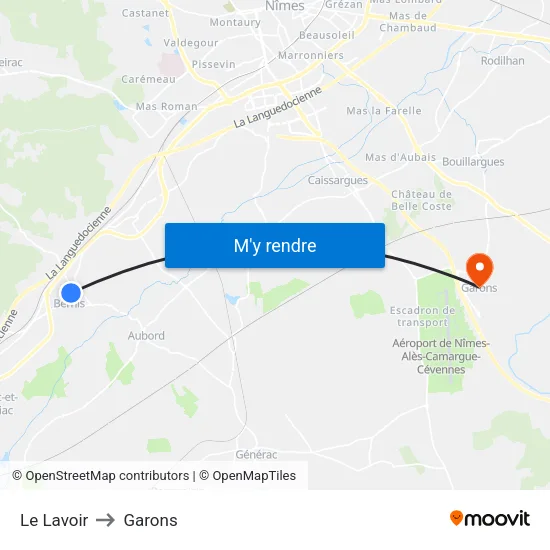Le Lavoir to Garons map