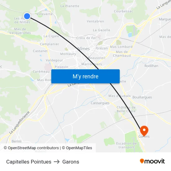 Capitelles Pointues to Garons map