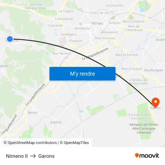 Nimeno II to Garons map