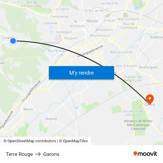 Terre Rouge to Garons map