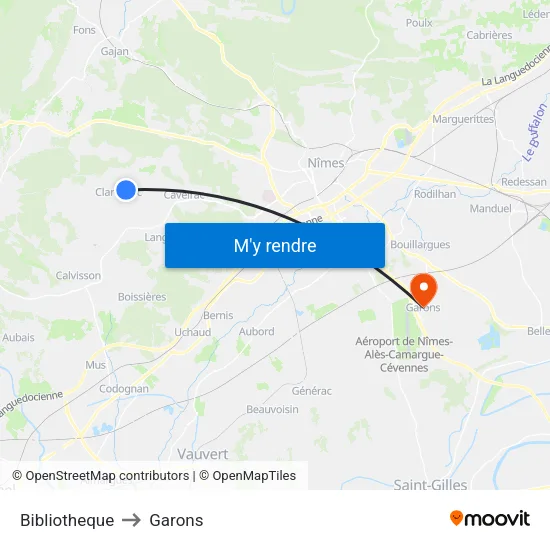 Bibliotheque to Garons map